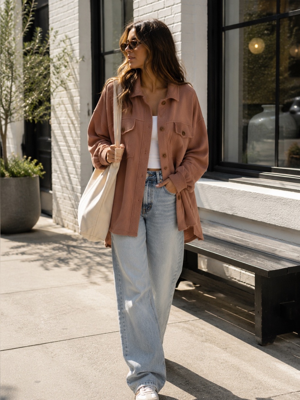 BP Oversized Shacket Shirt Jacket Tan Nougat L